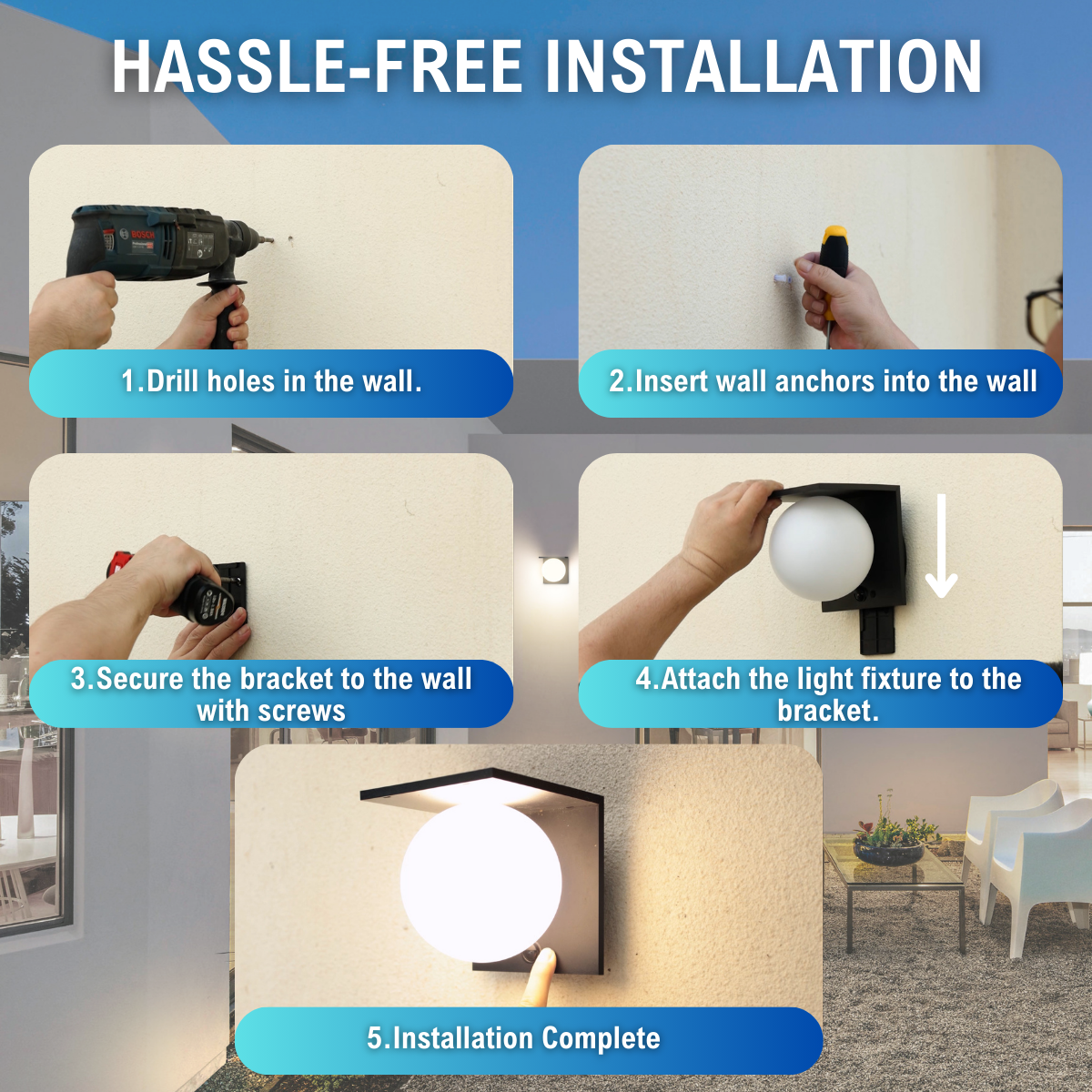 hassle free installation directions in five steps to install the solar cube wall light