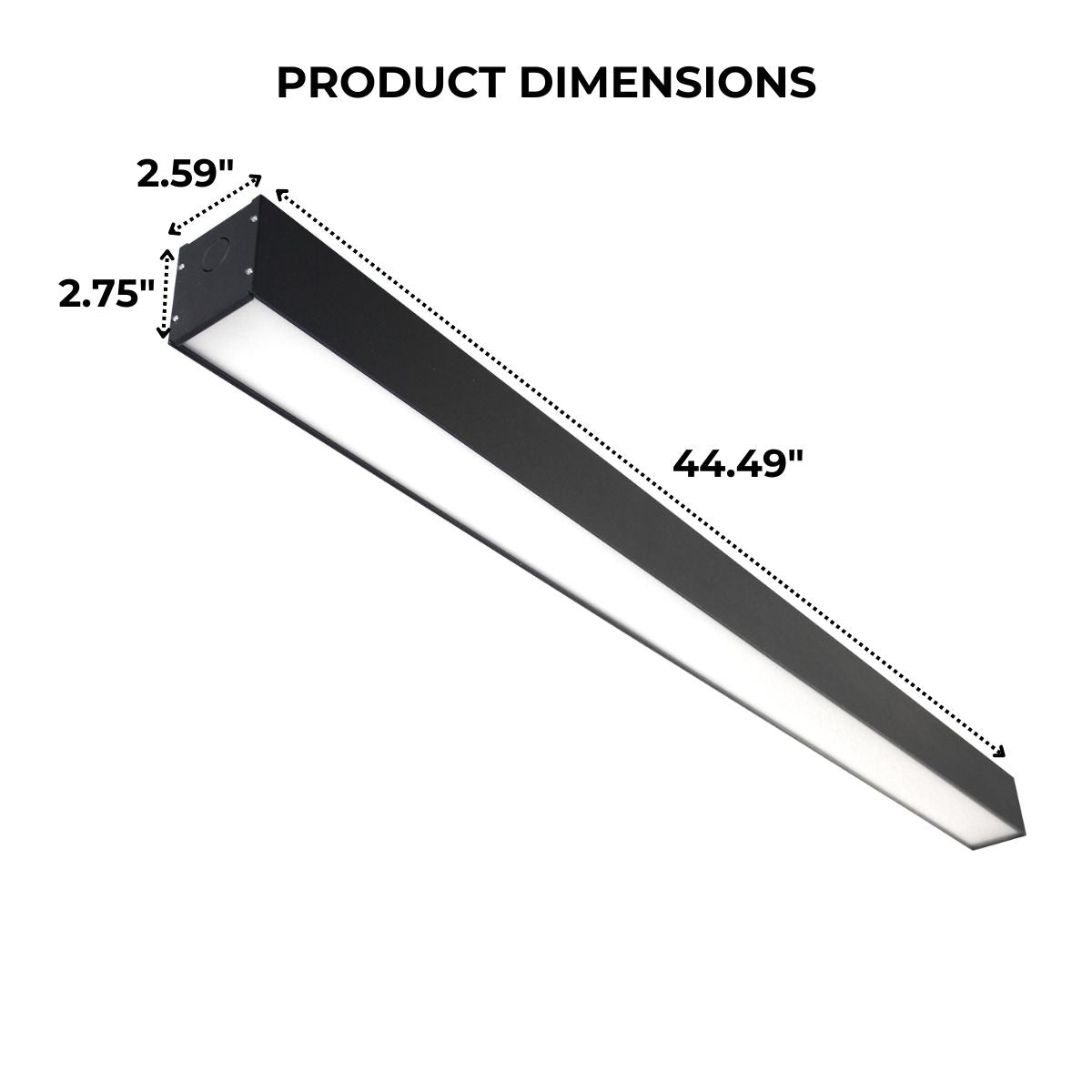 Dimensions of an LED Linear Light with black finish
