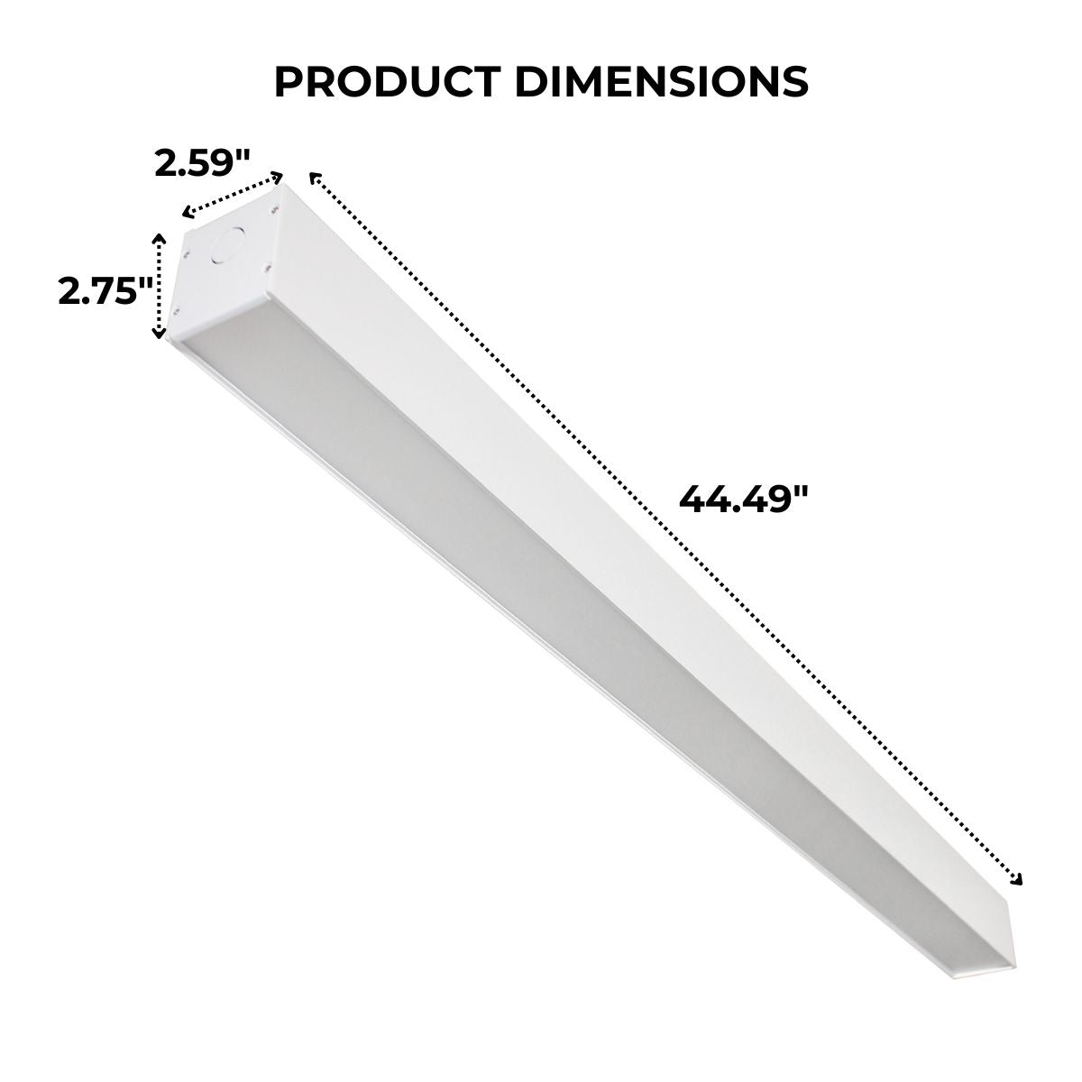 Dimensions of an LED Linear Light with a white finish