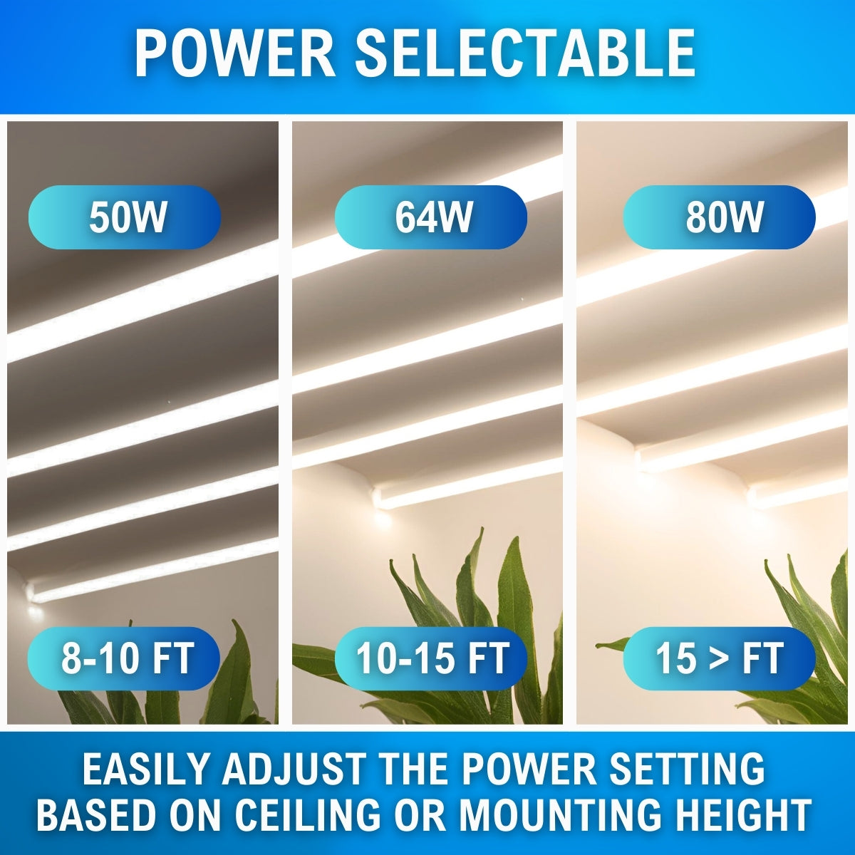 infographic noting the different power options for the linear light