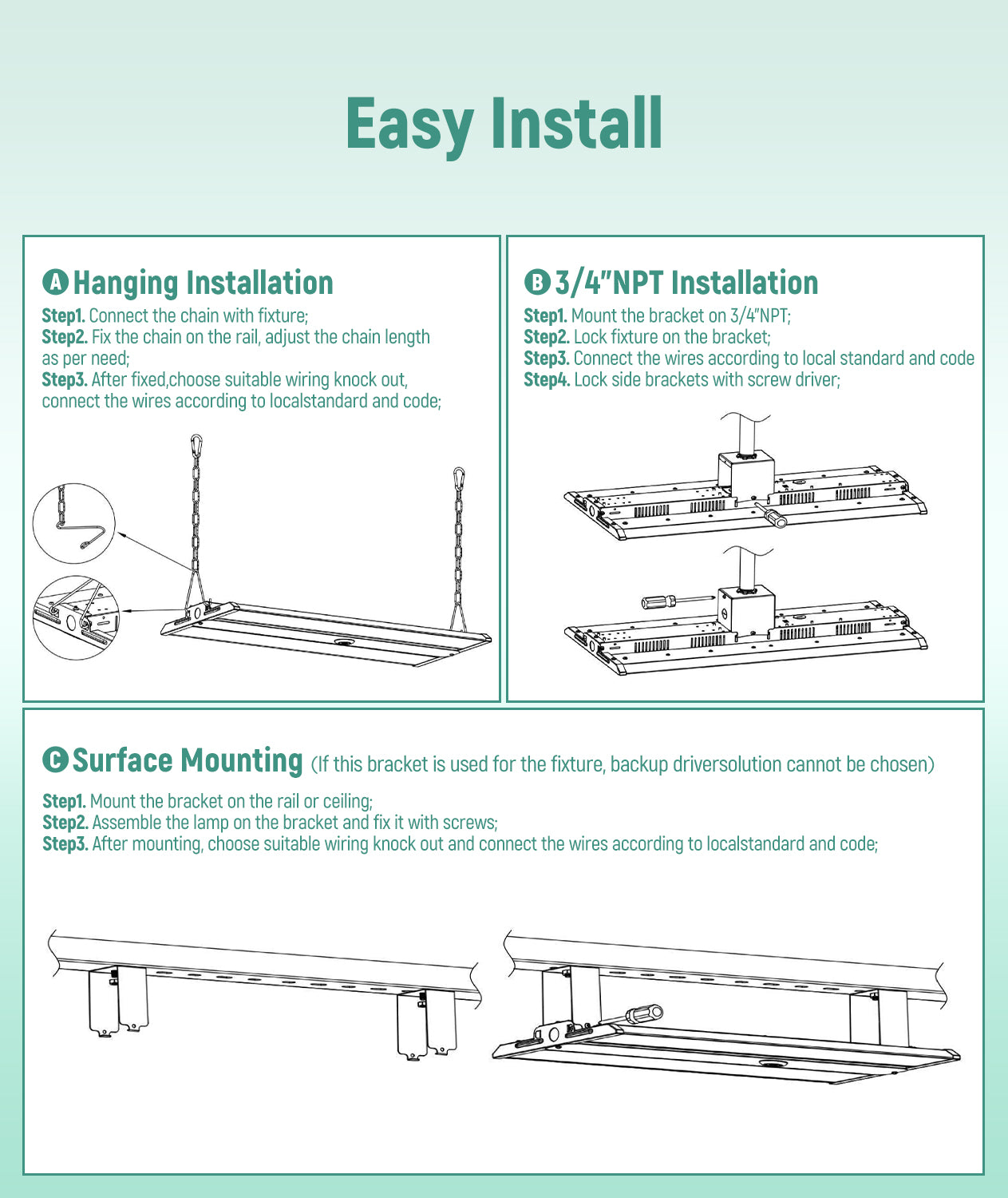 LED Linear High Bay - 2ft - 24,750 Lumen Max - Wattage Adjustable 165W/150W/130W - Color Tunable 40K/50K - Sensor Base