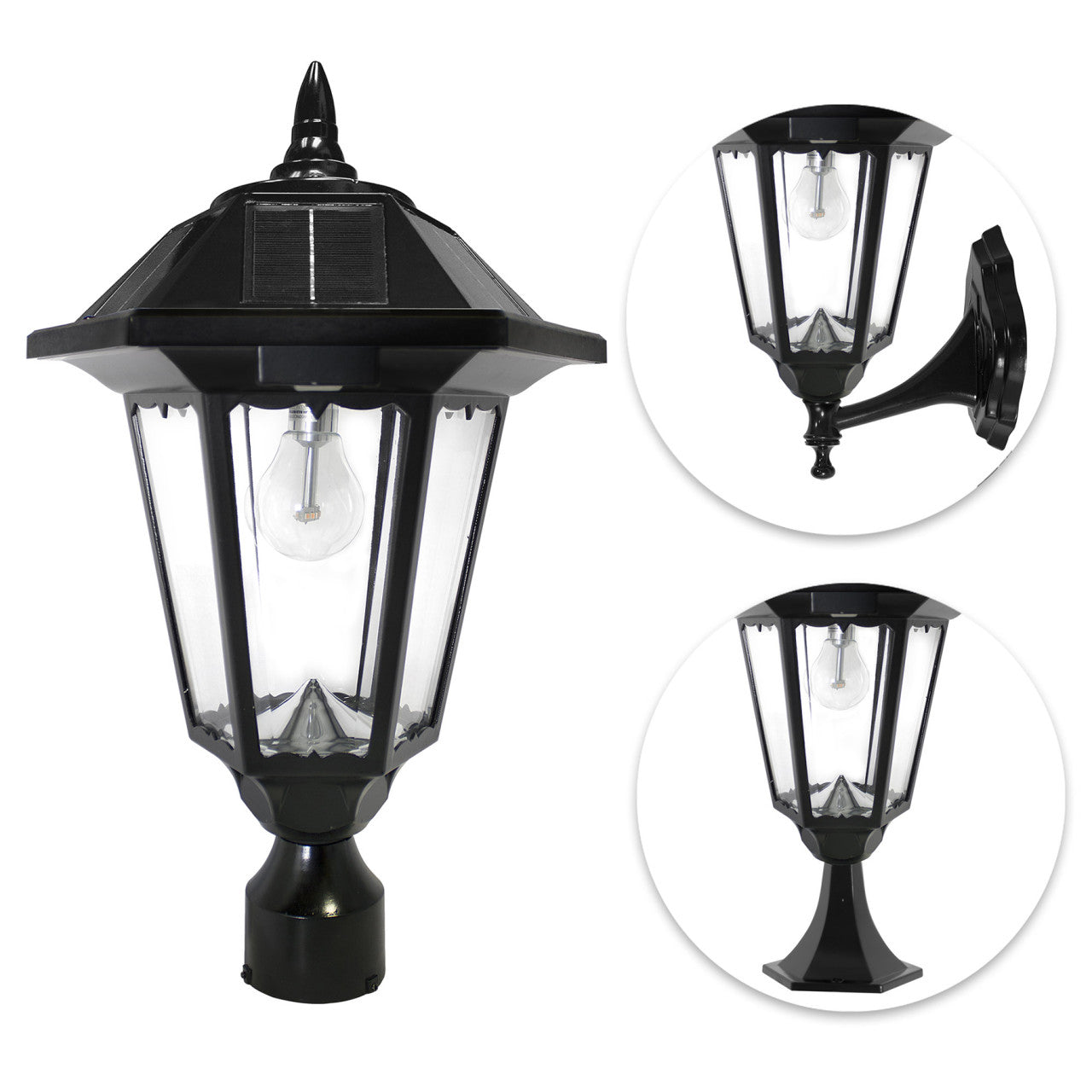 solar light with three different mounting options shown