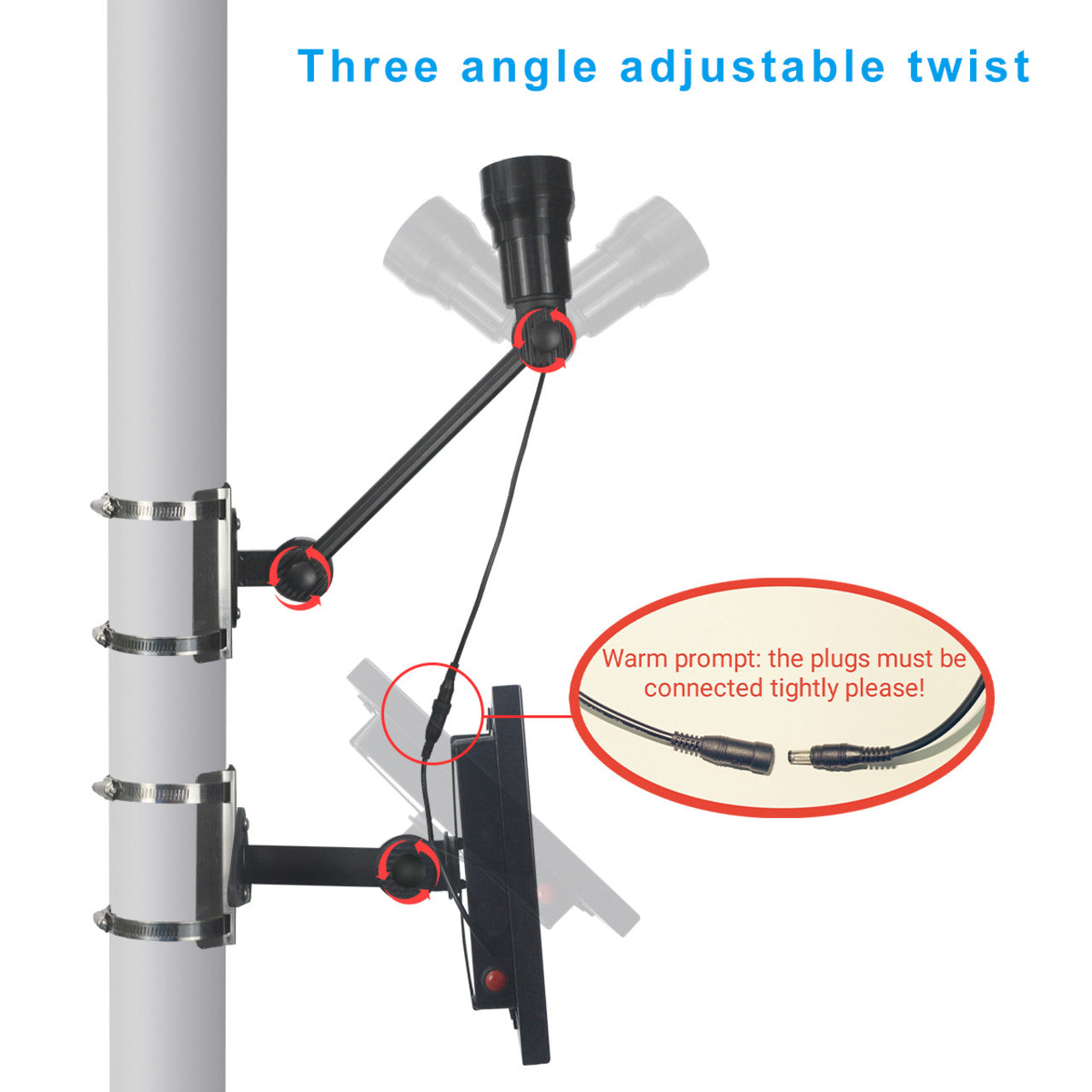 solar flag light with three angle adjustable twist