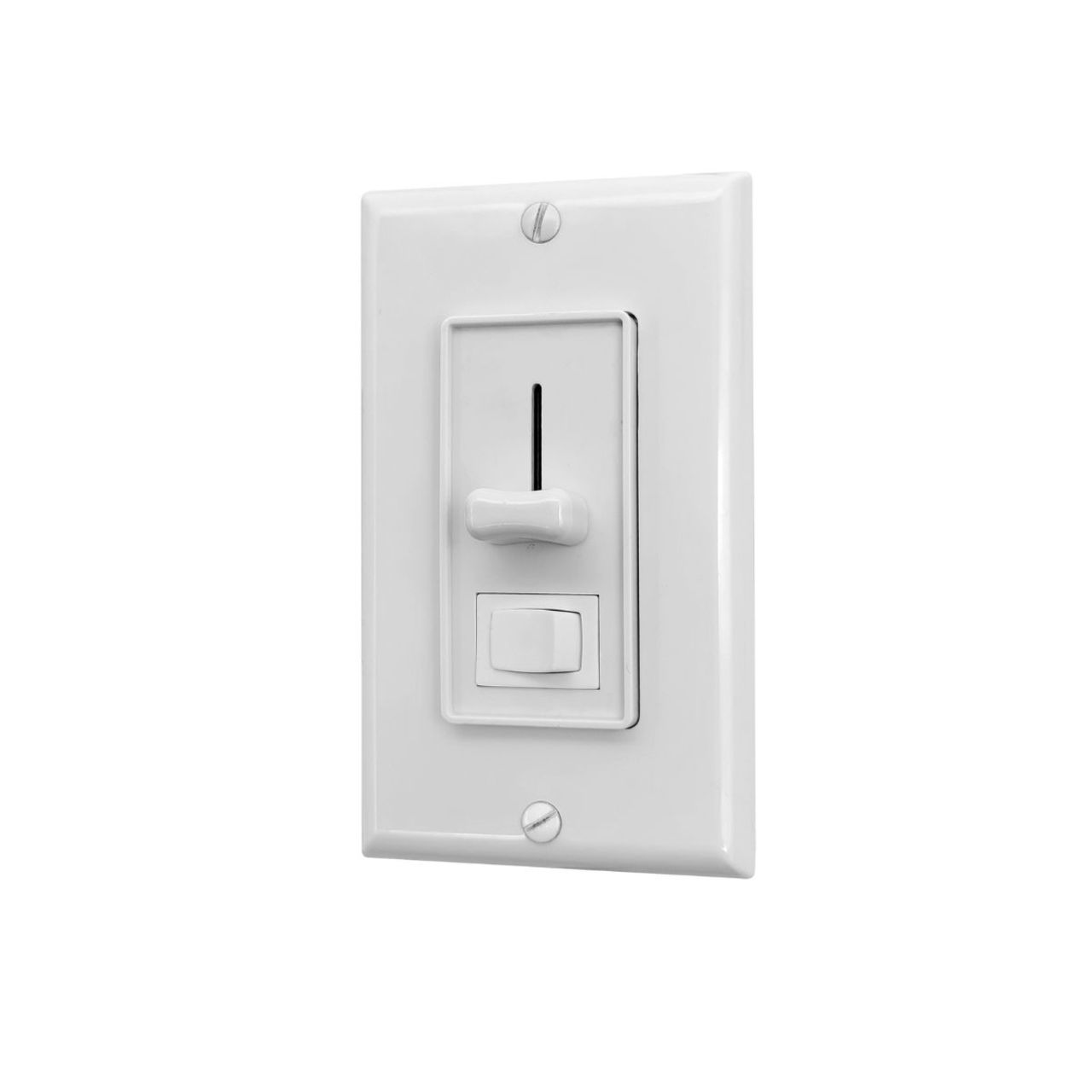 LED dimmer with wall plate installed in white finish