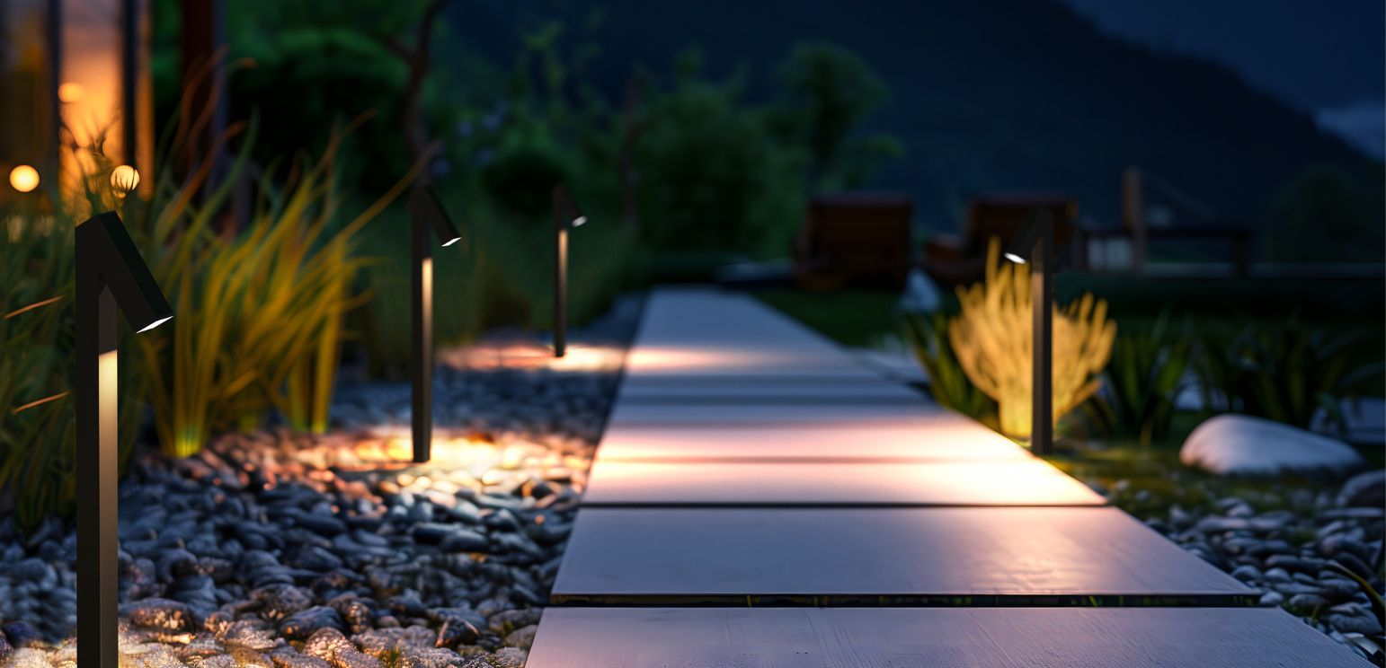 solar lighting illuminating a walkway