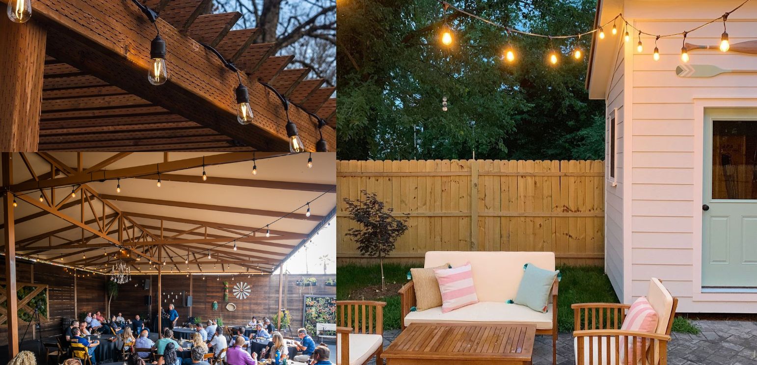 string lights lighting up patios