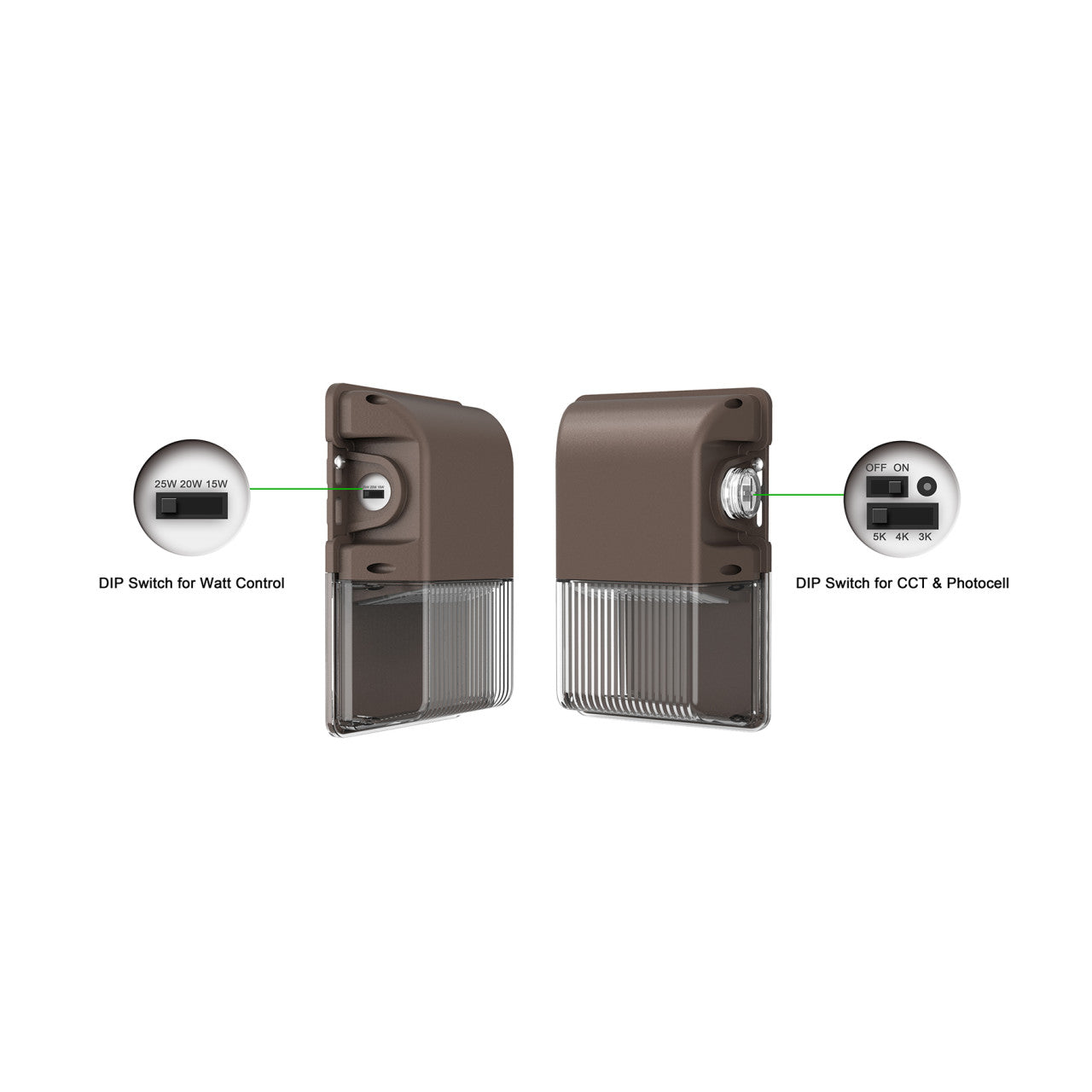 LED Wattage Adjustable & Color Tunable Mini Wall Pack - 15W/20W/25W - 3000K/4000K/5000K - Pinegreen Lighting