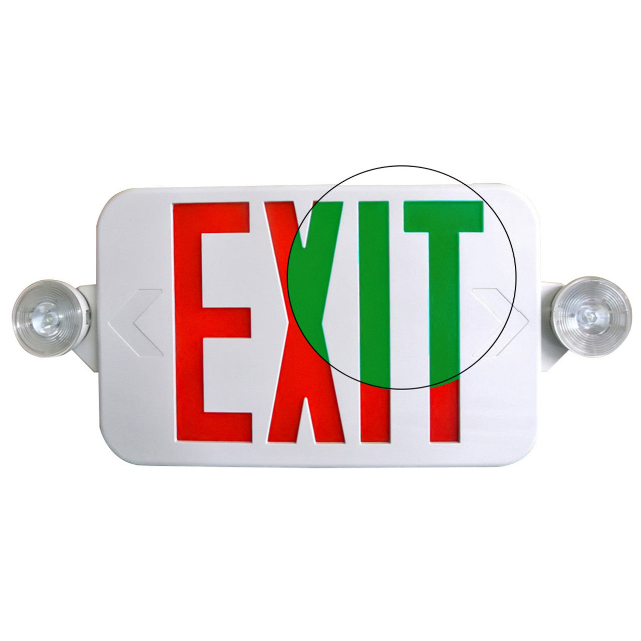 LED Low Profile Exit & Emergency Combo Sign - High Lumen - Red/Green Letters - 90 Min. Emergency Runtime