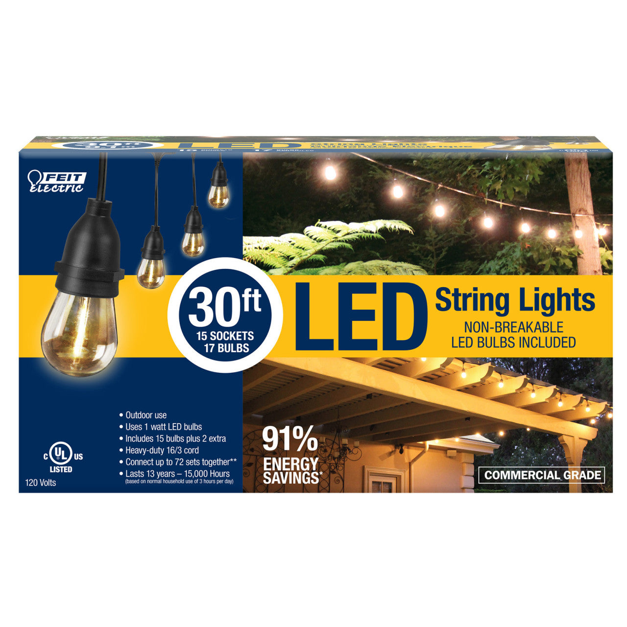 30ft 15-Socket LED String Light - Feit Electric