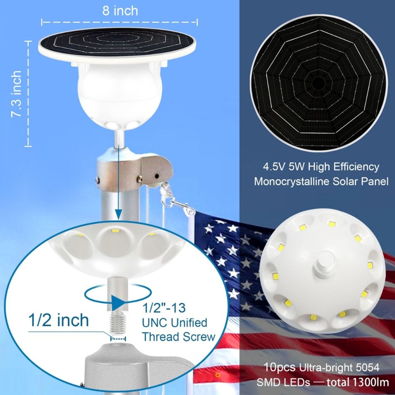 solar flagpole light dimensions