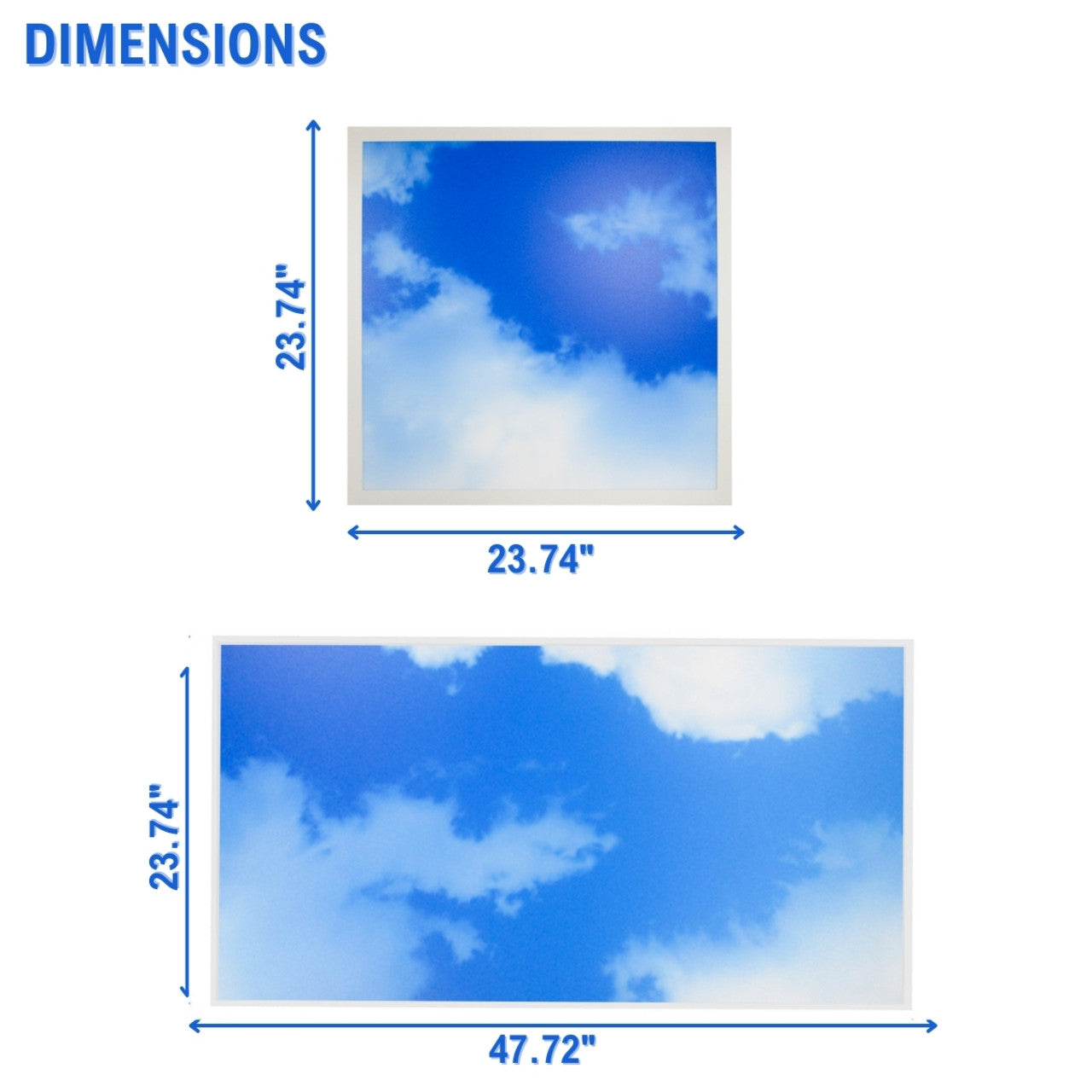 dimensions of a 2x2 and 2x4 LED cloud design flat panel
