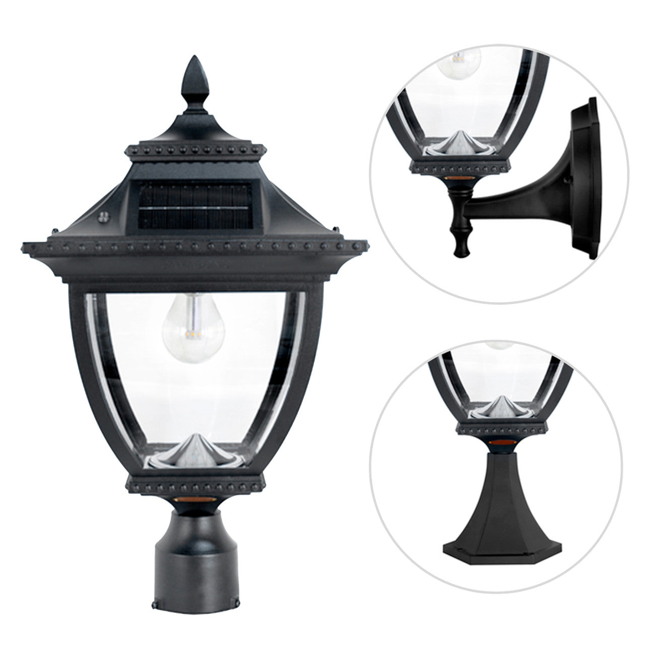 solar light with three different mounting options shown
