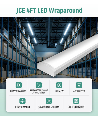 4FT LED Wraparound Light J-WL01, 20/30/40W Selectable, 3500K–6500K, DLC Premium