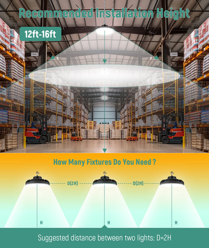 LED UFO High Bay - Wattage Adjustable 300W/240W/200W - Color Tunable 30K/40K/50K - Sensor Base