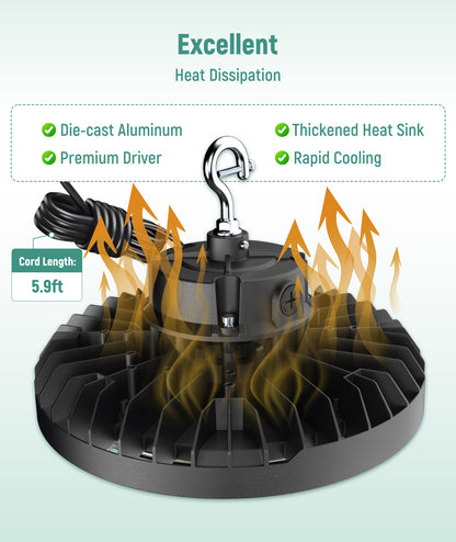 LED UFO High Bay - Wattage Adjustable 300W/240W/200W - Color Tunable 30K/40K/50K - Sensor Base