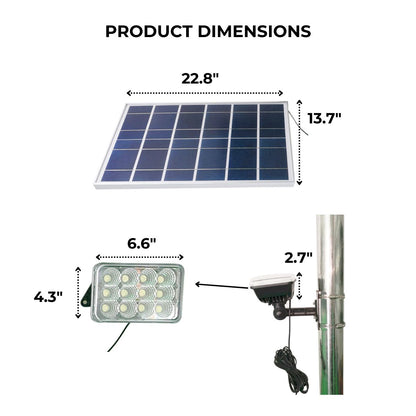 Dimensions shown for a solar LED flagpole light
