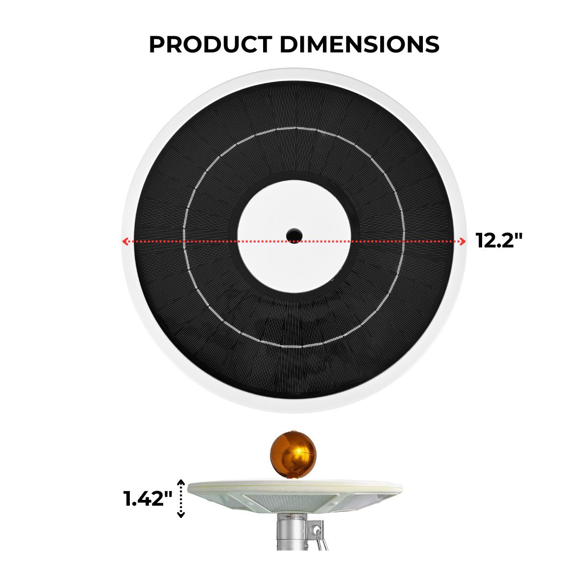 Dimensions shown for a solar LED Flagtop Pole Light