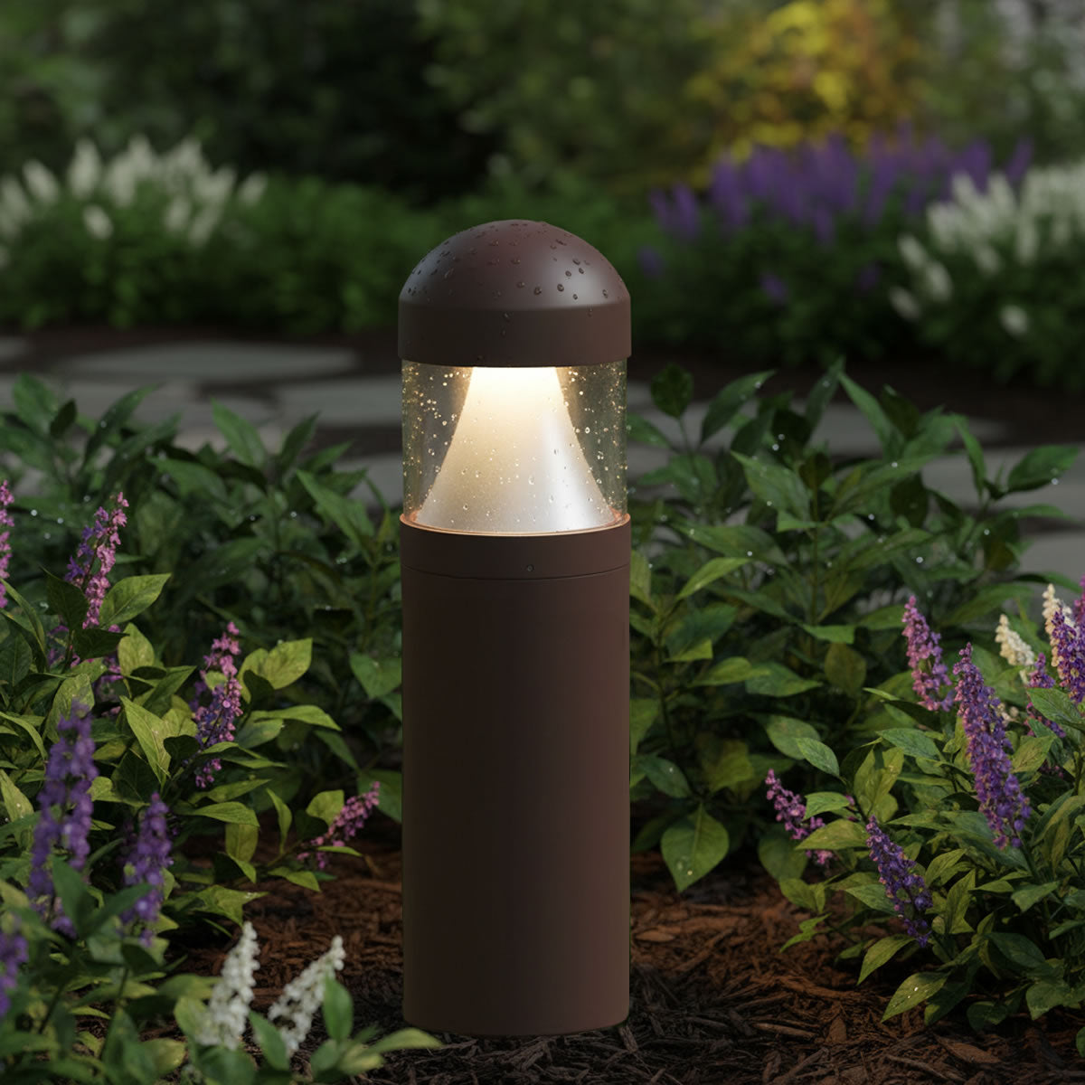 LED Wattage Adjustable & Color Tunable Rounded Bollard Light Top - Dome Cone Top - 14W/19W/24W - 3000K/4000K/5000K - LumeGen
