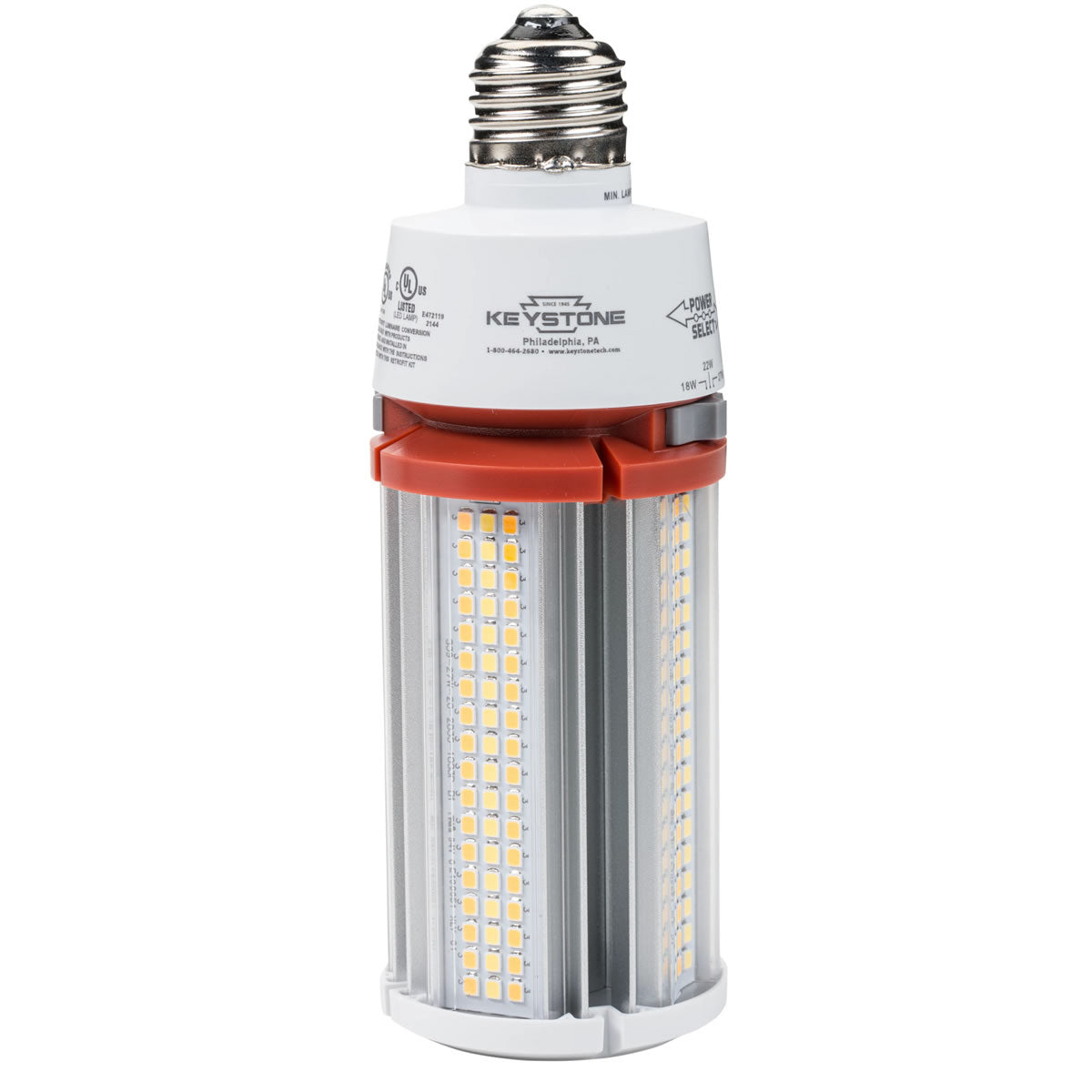 LED Wattage Adjustable & Color Tunable Corn Cob Retrofit Bulb - E26 Base - 18W/22W/27W - 3000K/4000K/5000K - Keystone