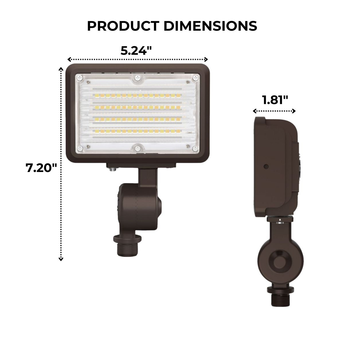 Dimensions of LED Flood Light with knuckle mount attached