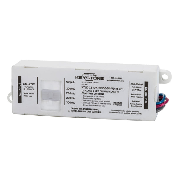 LED Power Selectable Constant Current LED Driver - 15W - 30-54V Output Voltage - Dimmable - Keystone