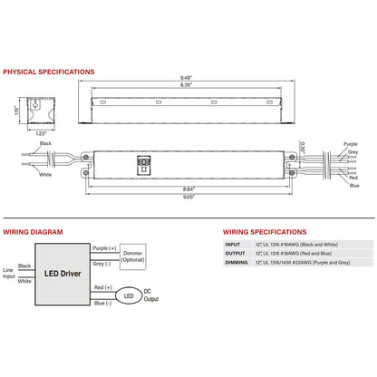 LED Power Selectable Constant Current LED Driver - 35W - 30-54V Output Voltage - Dimmable - Keystone