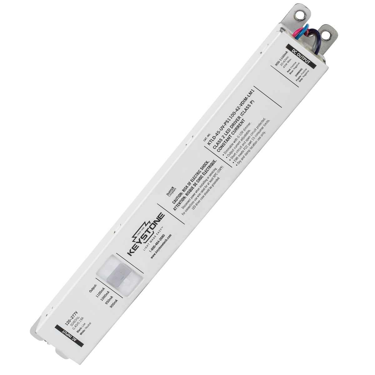 LED Power Selectable Constant Current LED Driver - 45W - 20-42V Output Voltage - Dimmable - Keystone