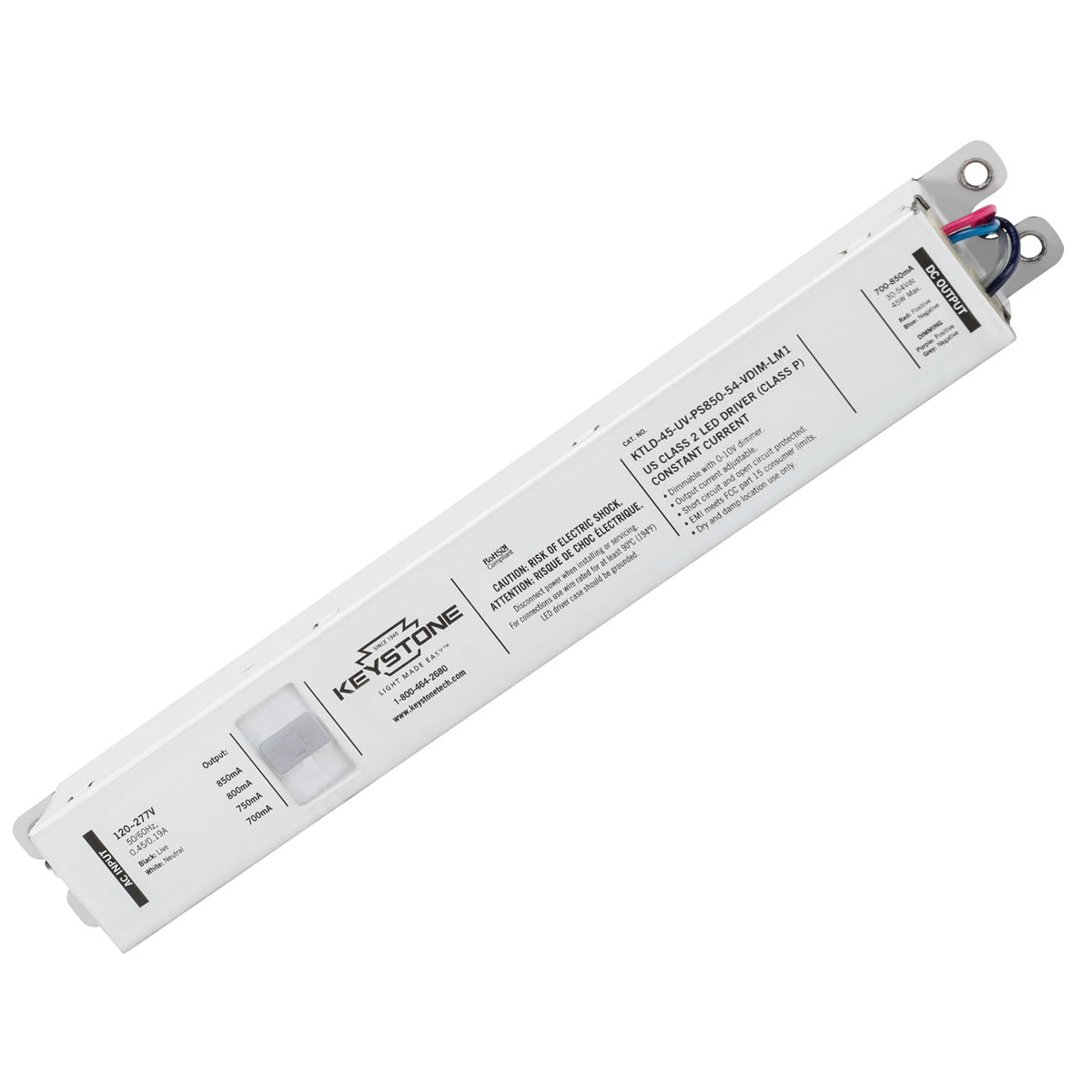LED Power Selectable Constant Current LED Driver - 45W - 30-54V Output Voltage - Dimmable - Keystone
