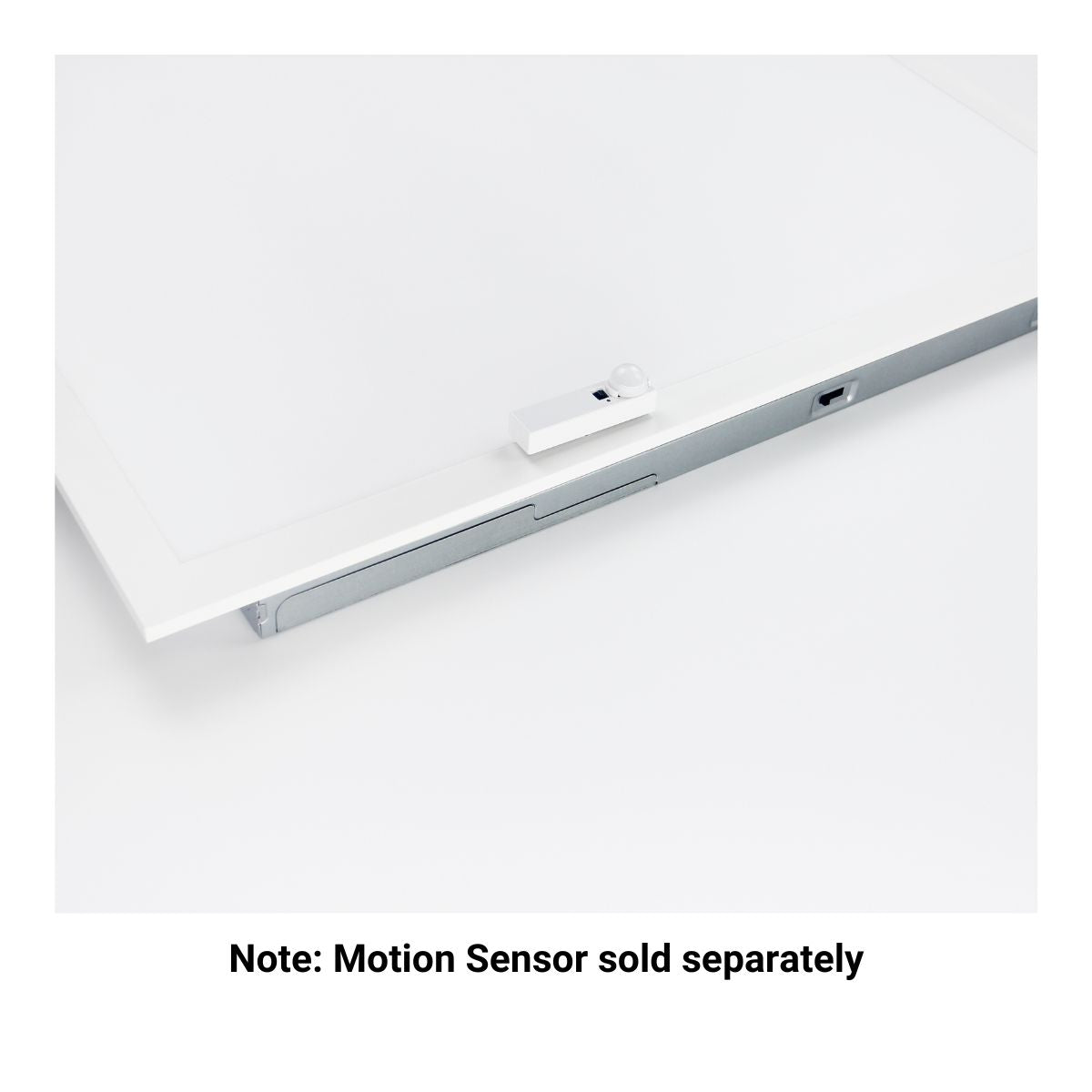 Motion Sensor installed onto a LED Flat Panel noting that the motion sensor is sold separately
