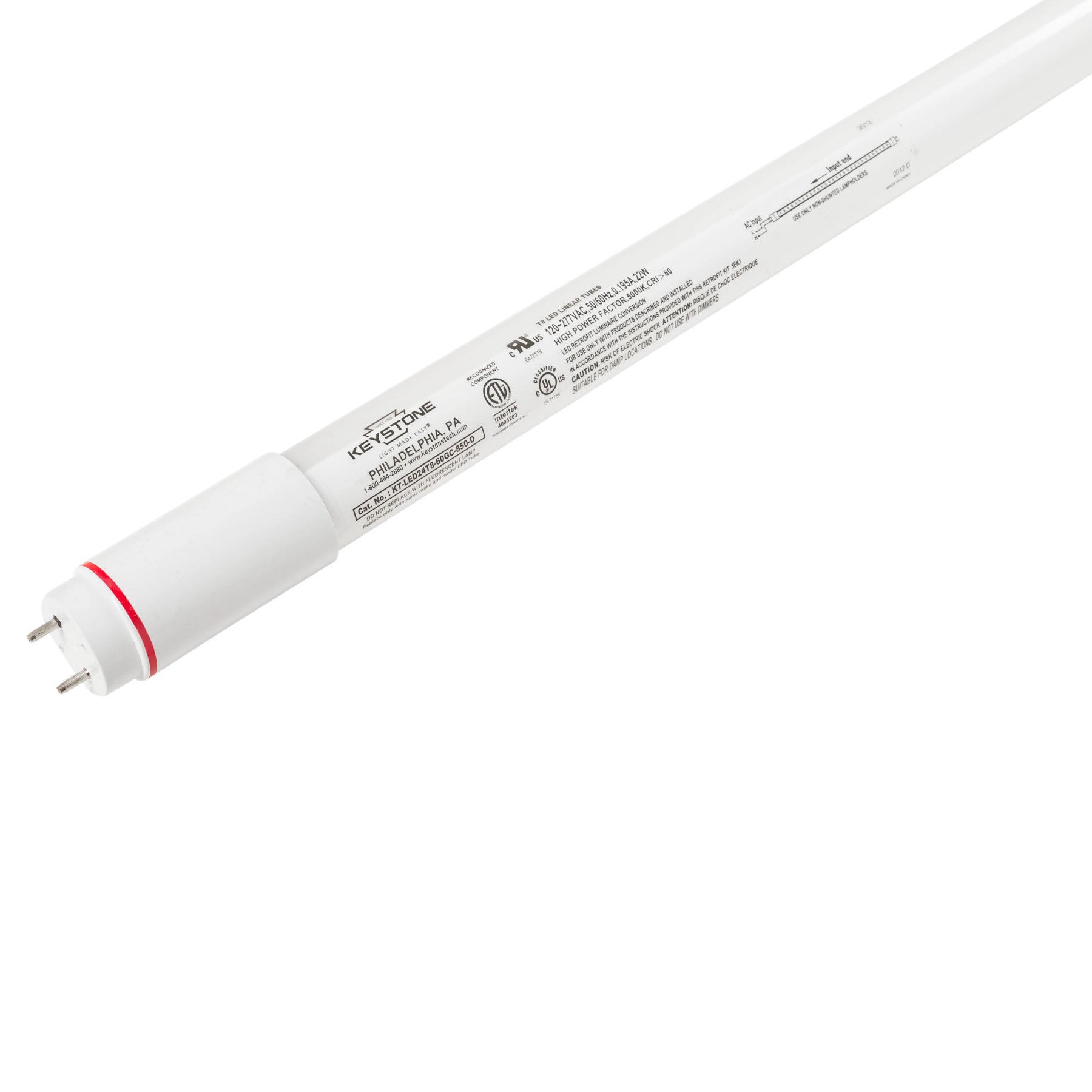 Case of 25 - T8 LED 18in. DirectDrive Tube - 7W - Direct Wire - Keystone