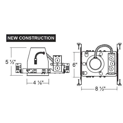 Case of 6 - 4in. New Construction LED Recessed Housing - IC Rated