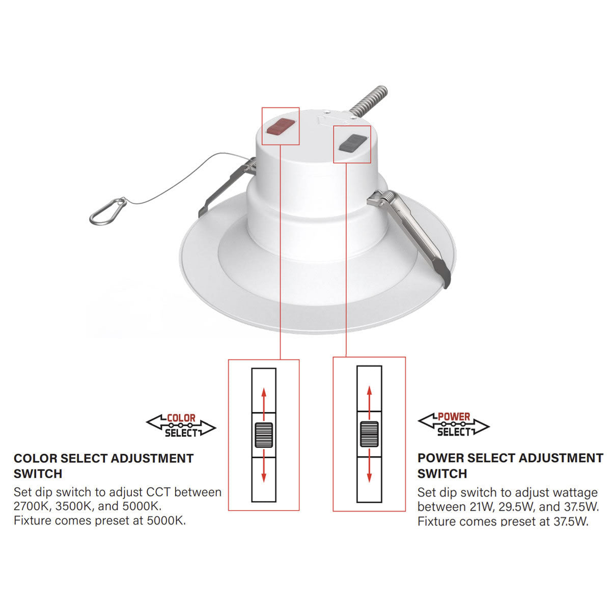 10in. LED Wattage Adjustable & Color Tunable Recessed Downlight - Integrated Driver - 21W/29.5W/37.5W - 2700K/3500K/5000K - Keystone