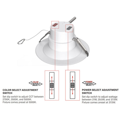 10in. LED Wattage Adjustable & Color Tunable Recessed Downlight - Integrated Driver - 21W/29.5W/37.5W - 2700K/3500K/5000K - Keystone