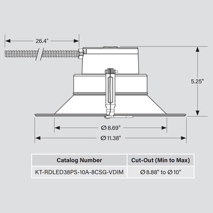 10in. LED Wattage Adjustable & Color Tunable Recessed Downlight - Integrated Driver - 21W/29.5W/37.5W - 2700K/3500K/5000K - Keystone