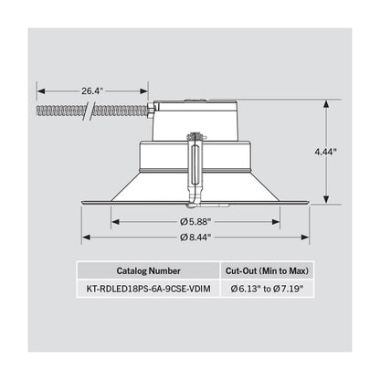 6in. LED Wattage Adjustable & Color Tunable Recessed Downlight - Integrated Driver - 90CRI - 9W/13W/18.5W - 3000K/3500K/4000K - Keystone