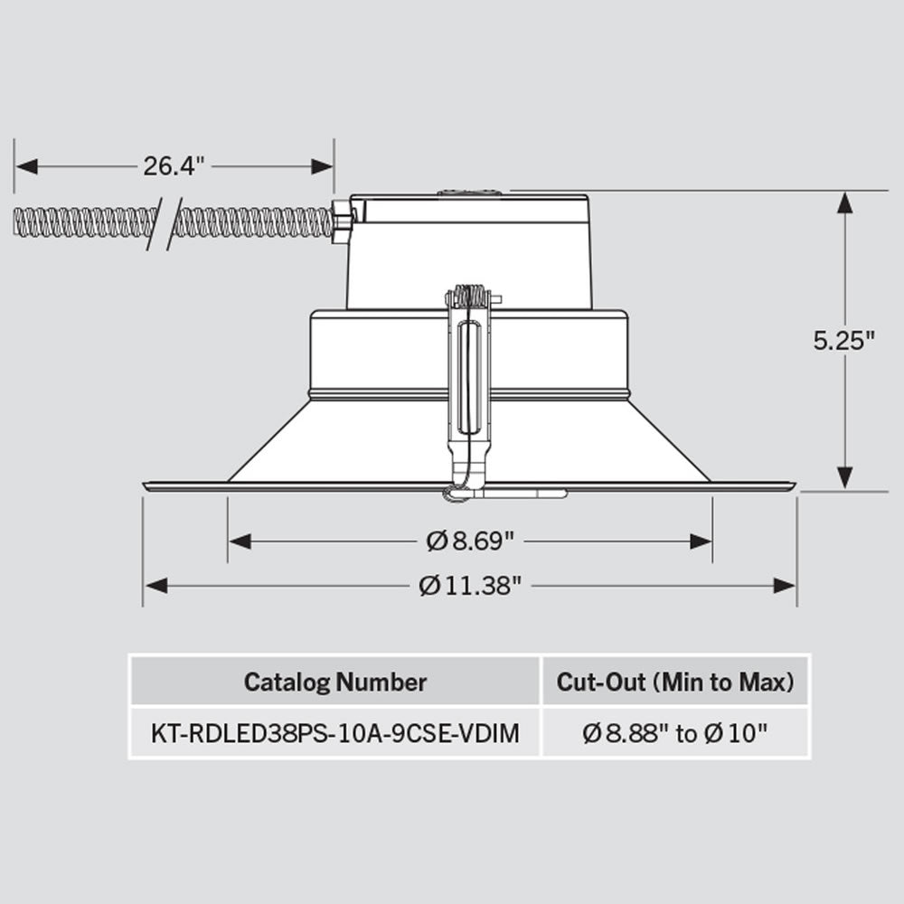 10in. LED Wattage Adjustable & Color Tunable Recessed Downlight - Integrated Driver - 90 CRI - 21W/29.5W/37.5W - 3000K/3500K/4000K - Keystone