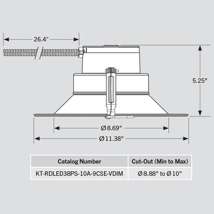 10in. LED Wattage Adjustable & Color Tunable Recessed Downlight - Integrated Driver - 90 CRI - 21W/29.5W/37.5W - 3000K/3500K/4000K - Keystone