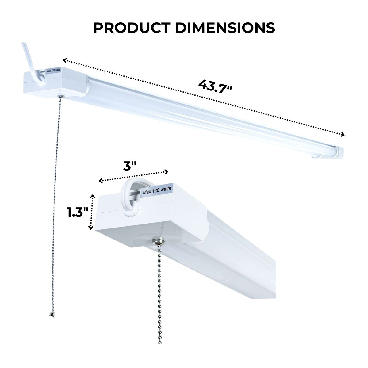 Dimensions shown for an LED Shop Light