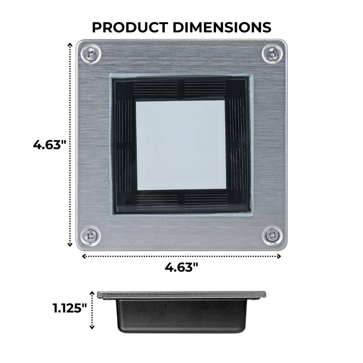 Dimensions of a square solar LED deck light