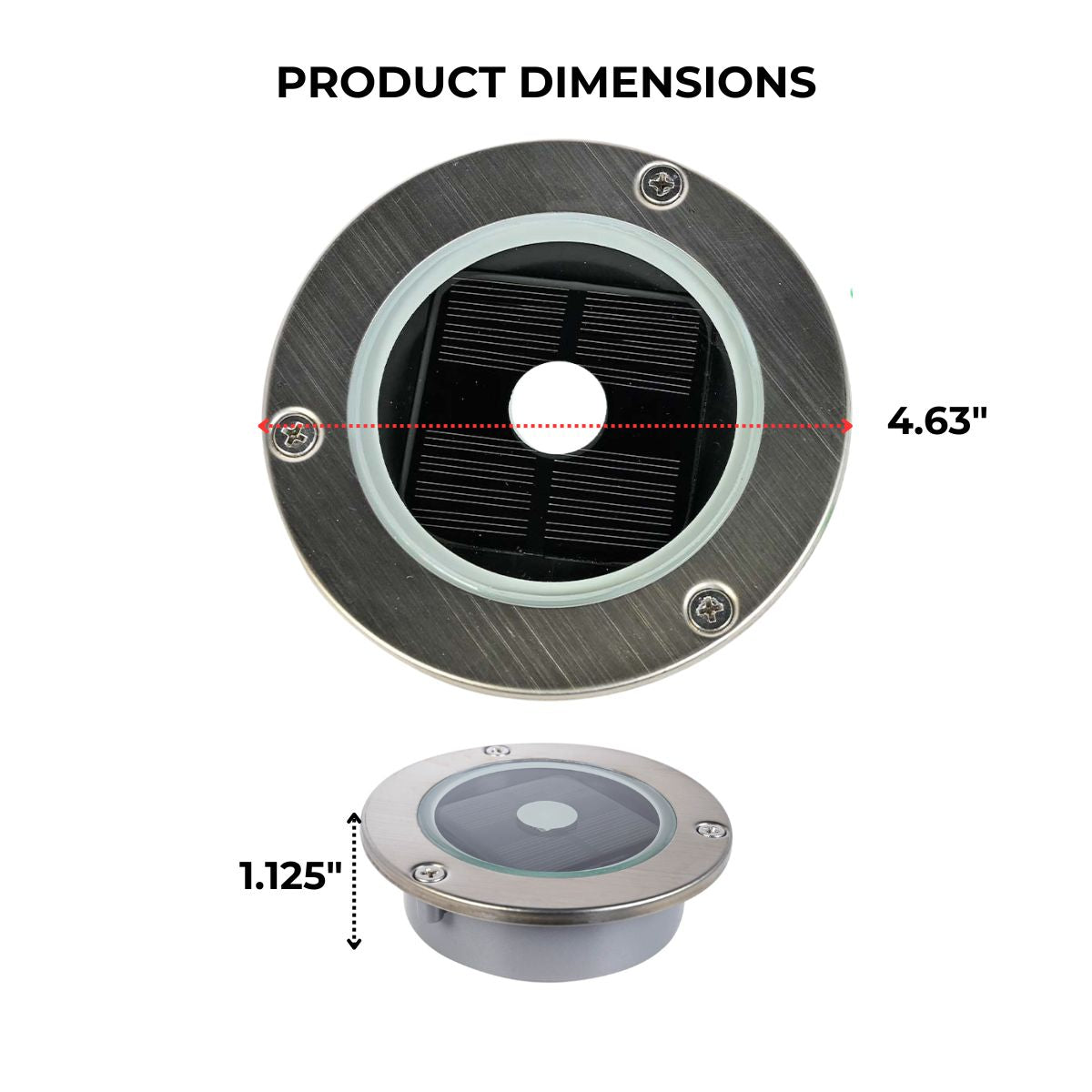 Dimensions of a round solar LED deck light