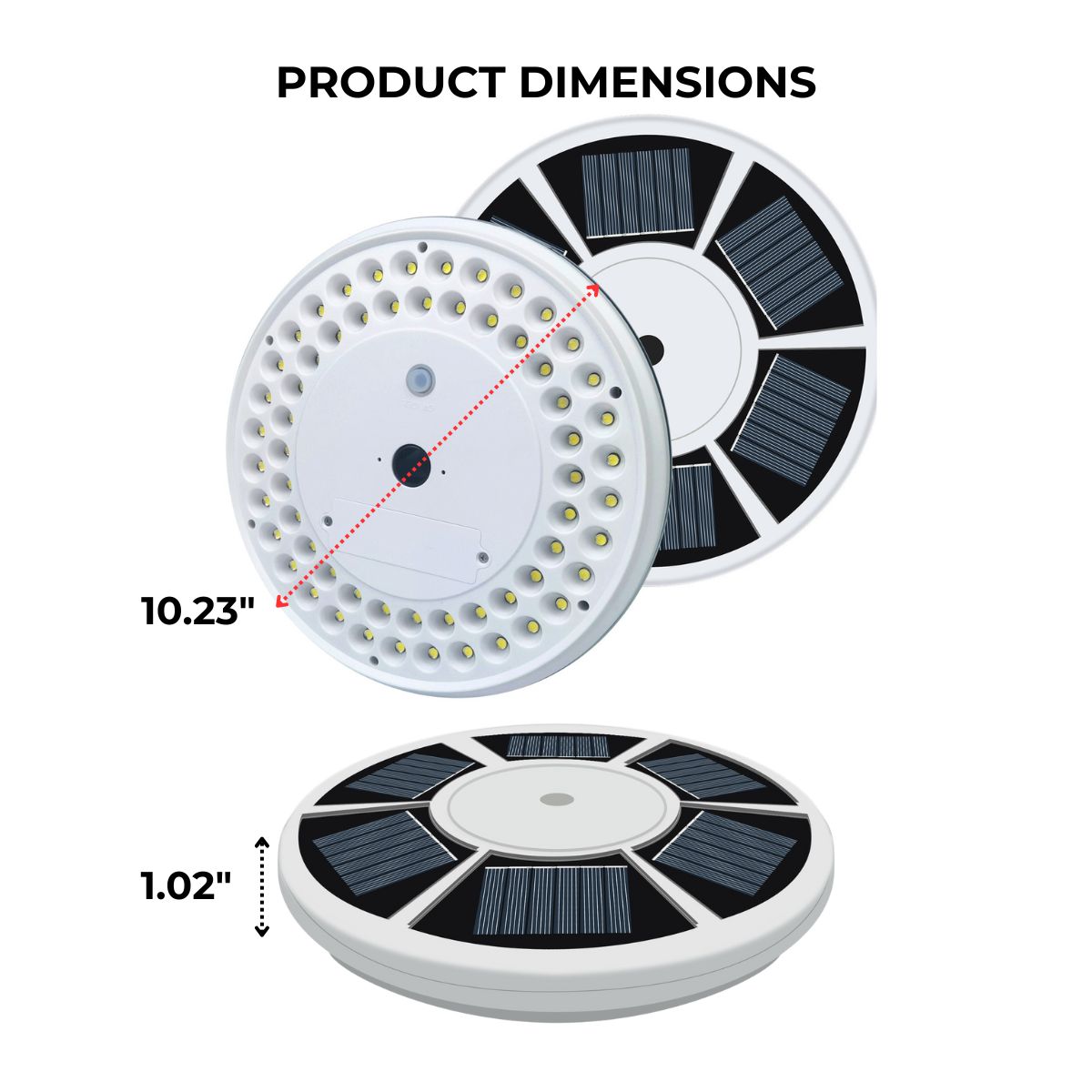 Dimensions shown for a solar LED Flagtop Pole Light