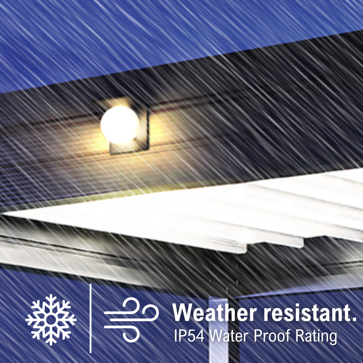 weather resistant (snow and wind) and IP54 water proof rating