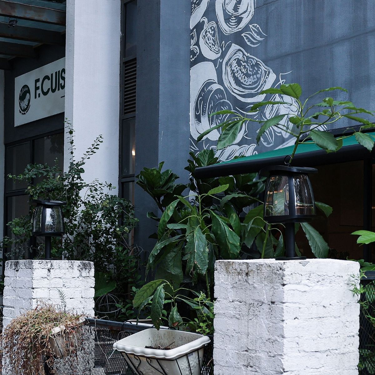 solar LED lights installed on top of small pillars