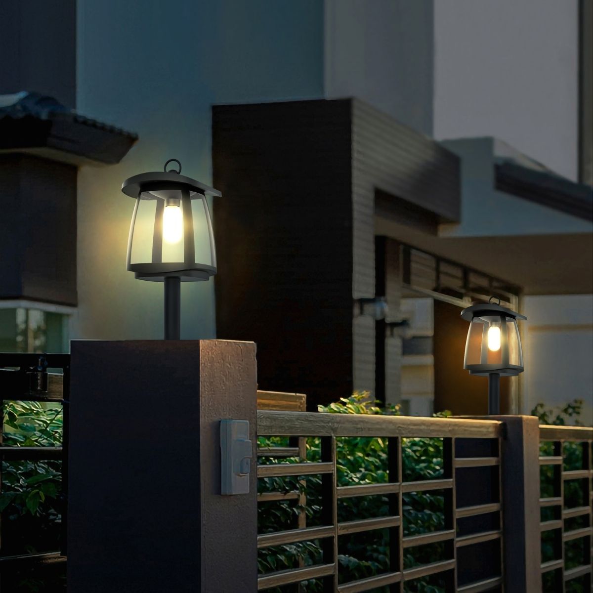 solar LED lights installed on the top of a fence