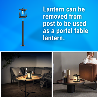 lantern can be removed from post to be used as a portable table lantern