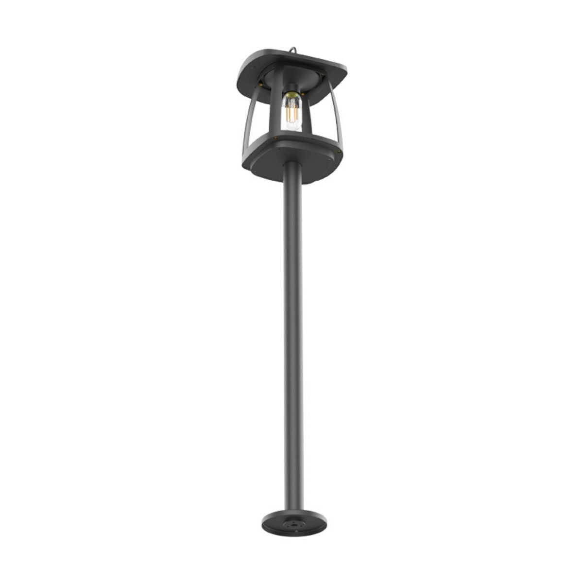 Solar LED Garden Lantern Post Light with Post - Black Finish - 4000K - LumeGen
