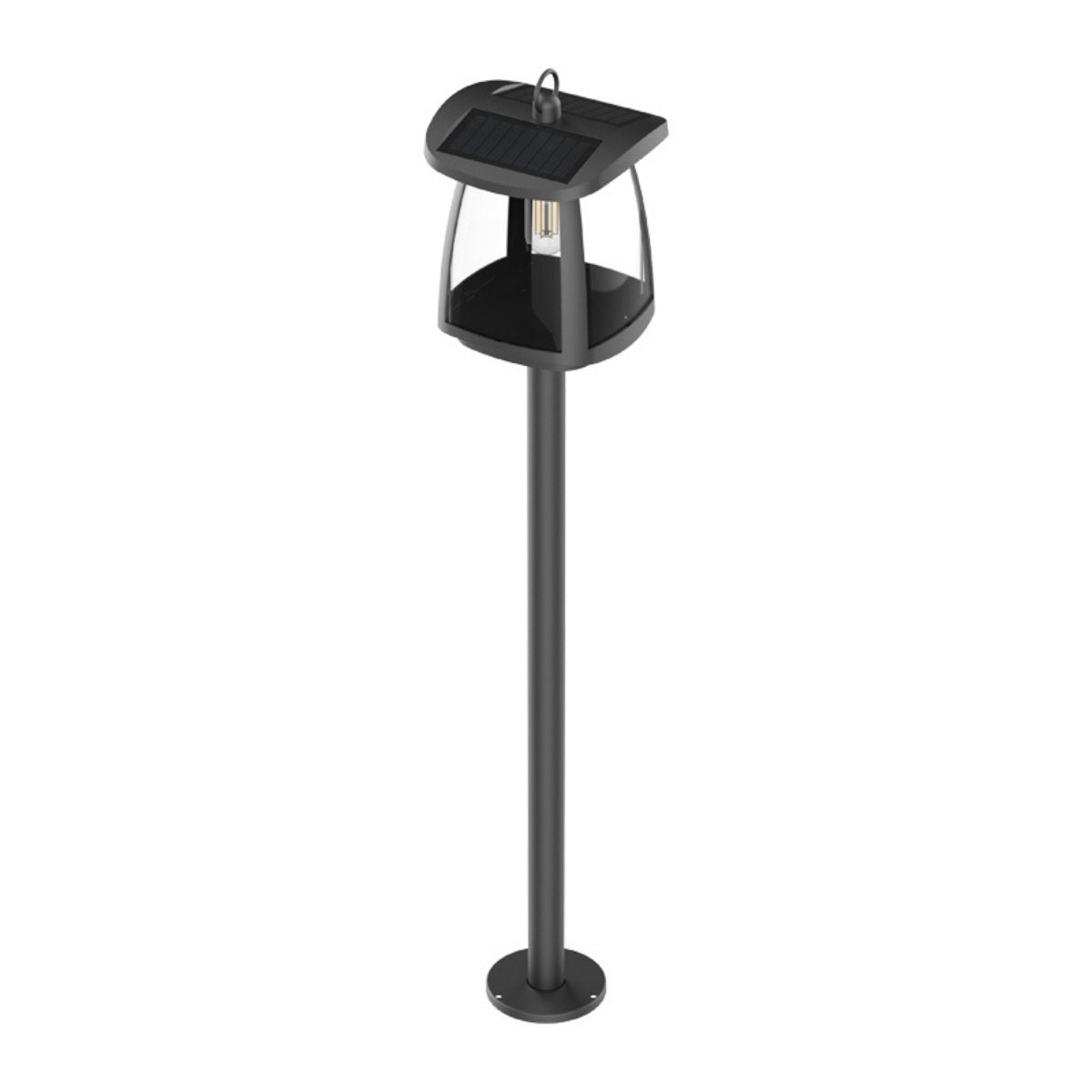 Solar LED Garden Lantern Post Light with Post - Black Finish - 4000K - LumeGen