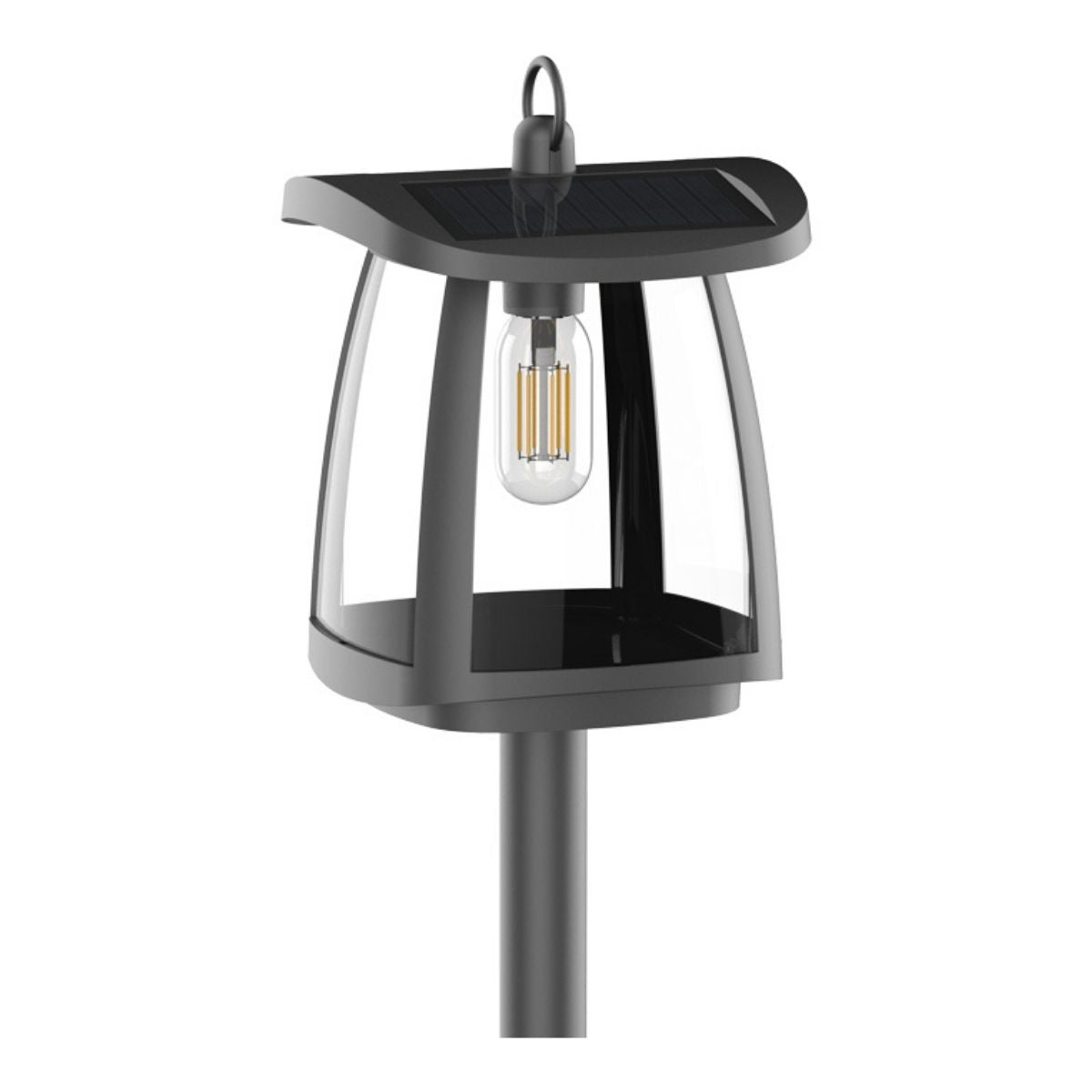 Solar LED Garden Lantern Post Light with Post - Black Finish - 4000K - LumeGen