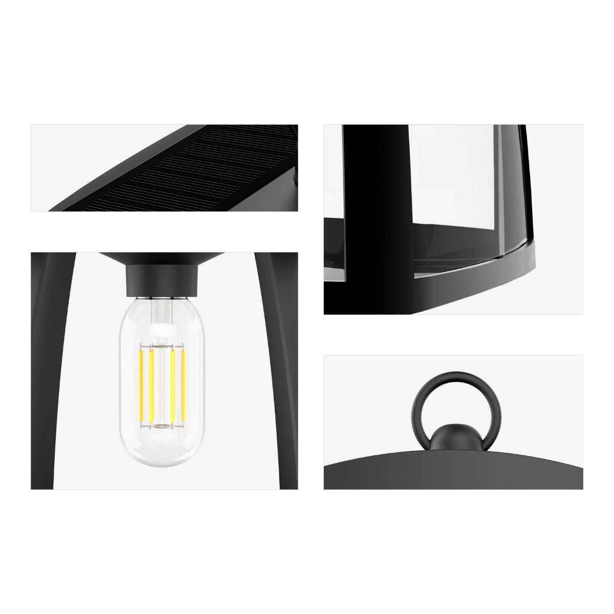 Solar LED Garden Lantern Post Light with Post - Black Finish - 4000K - LumeGen