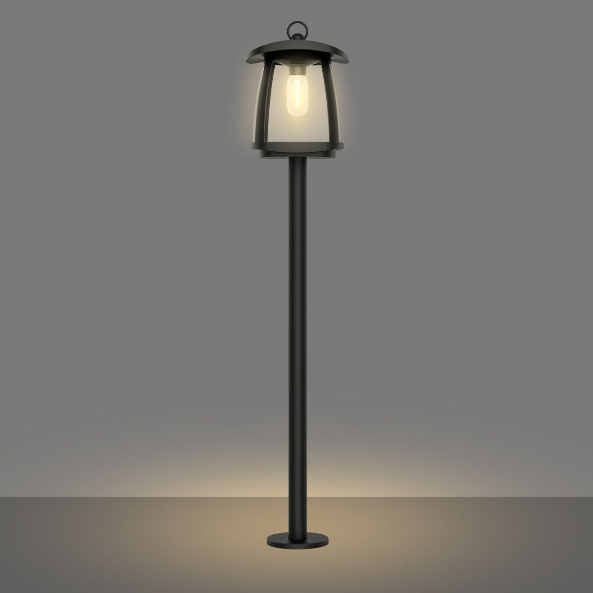 Solar LED Garden Lantern Post Light with Post - Black Finish - 4000K - LumeGen